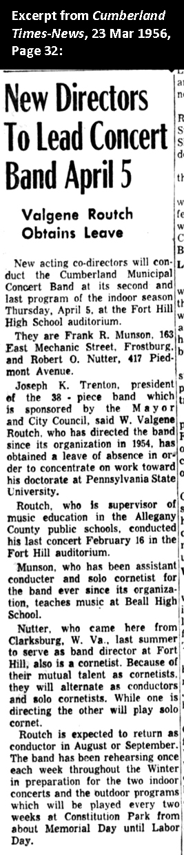 Excerpt from Cumberland Times-News, 23 Mar 1956, Page 32.
